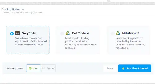 Creating Demo Account From FXGlory Client Cabinet step2