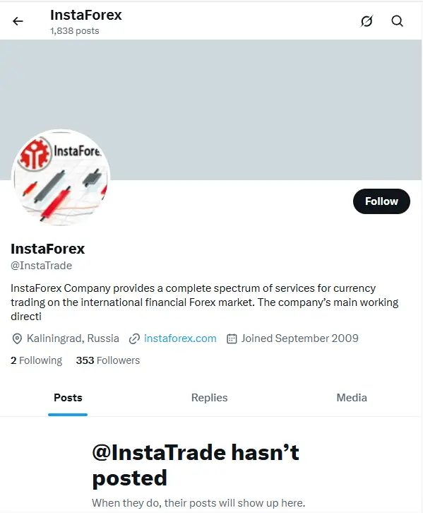 Instaforex social media: twitter page