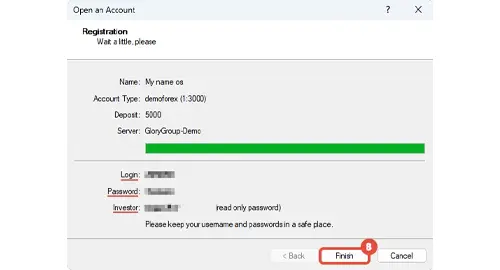 Step five for creating FXGlory demo account via MT4